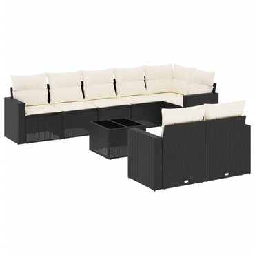 vidaXL Salon de jardin 9 pcs avec coussins Noir Résine tressée