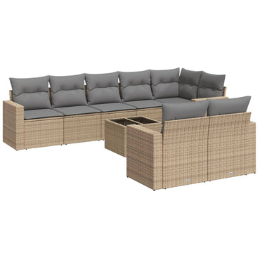 vidaXL Salon de jardin 9 pcs avec coussins Résine tressée Beige