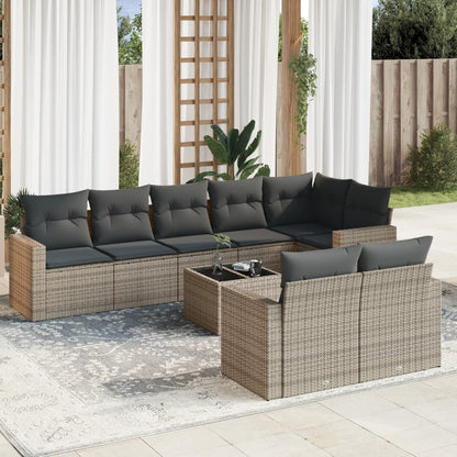 vidaXL Salon de jardin 9 pcs avec coussins Résine tressée Gris
