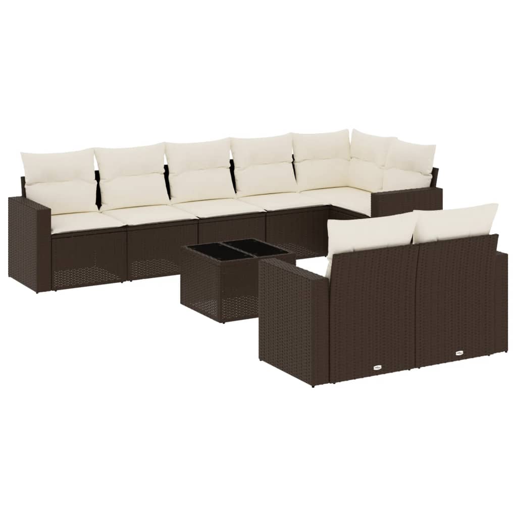 vidaXL Ensemble de canapés de jardin 9 pcs avec coussins résine tressée marron
