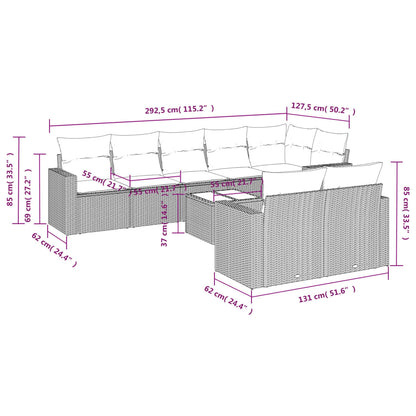 vidaXL Ensemble de canapés de jardin 9 pcs avec coussins résine tressée marron