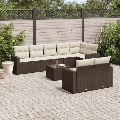 vidaXL Ensemble de canapés de jardin 9 pcs avec coussins résine tressée marron
