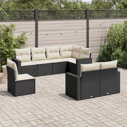 vidaXL Ensemble de canapés de jardin 8 pièces avec coussins résine tressée noir