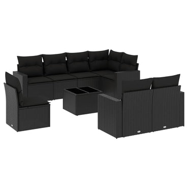 vidaXL Salon de jardin 9 pcs avec coussins Noir Résine tressée