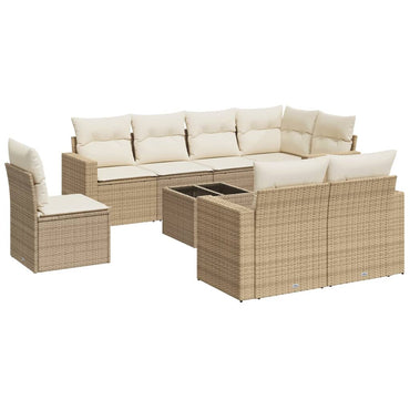 vidaXL Salon de jardin 9 pcs avec coussins Résine tressée Beige
