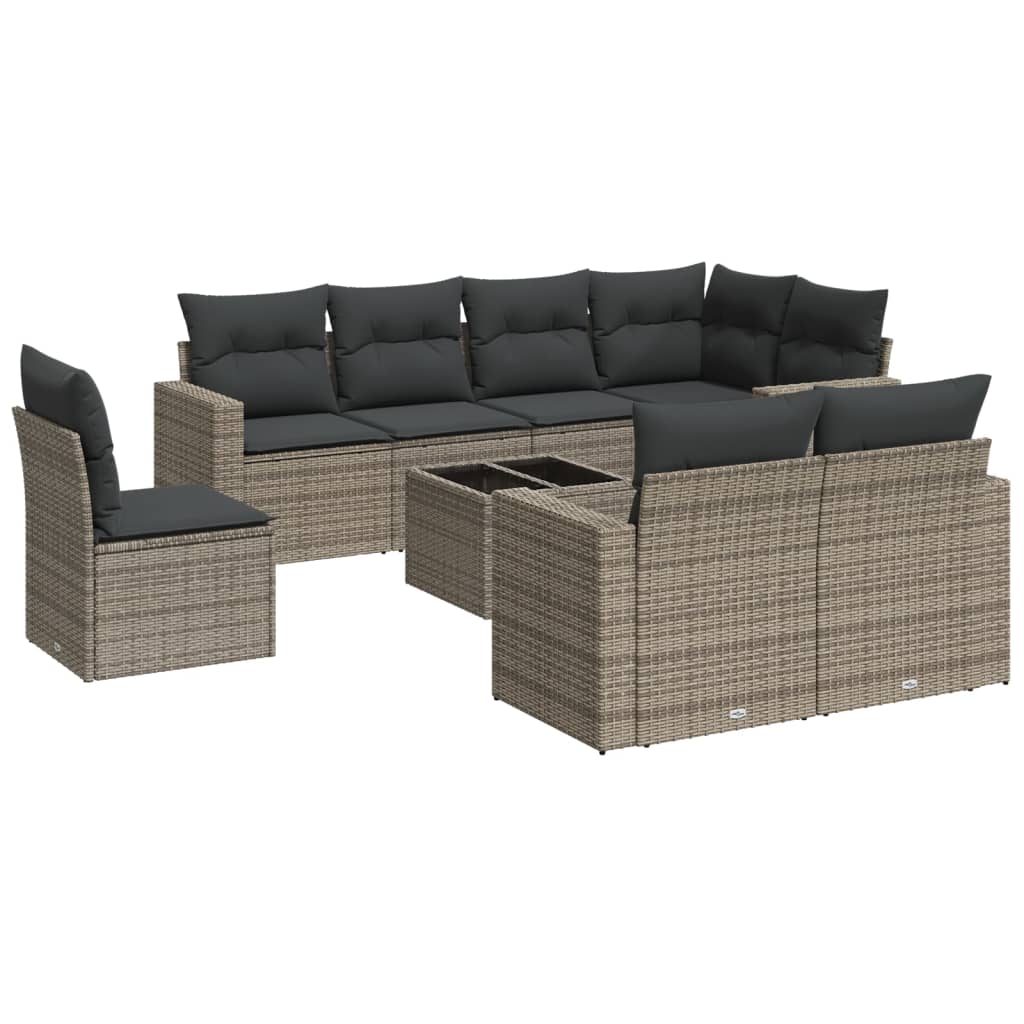 vidaXL Salon de jardin 9 pcs avec coussins Résine tressée Gris