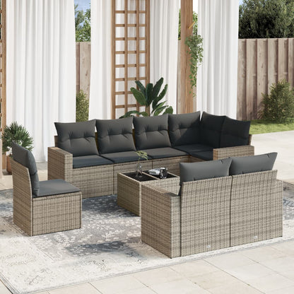 vidaXL Salon de jardin 9 pcs avec coussins Résine tressée Gris
