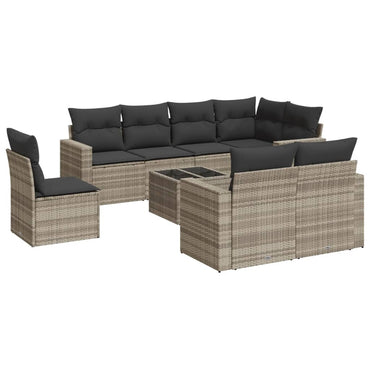 vidaXL Salon de jardin 9 pcs avec coussins Gris clair résine tressée