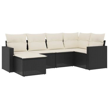 vidaXL Salon de jardin 6 pcs avec coussins Noir Résine tressée