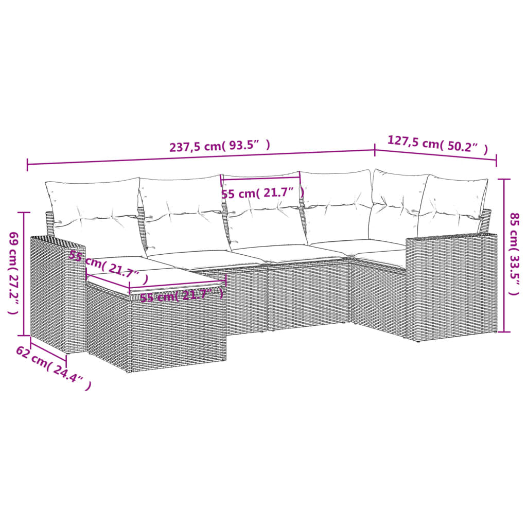 vidaXL Salon de jardin 6 pcs avec coussins beige résine tressée