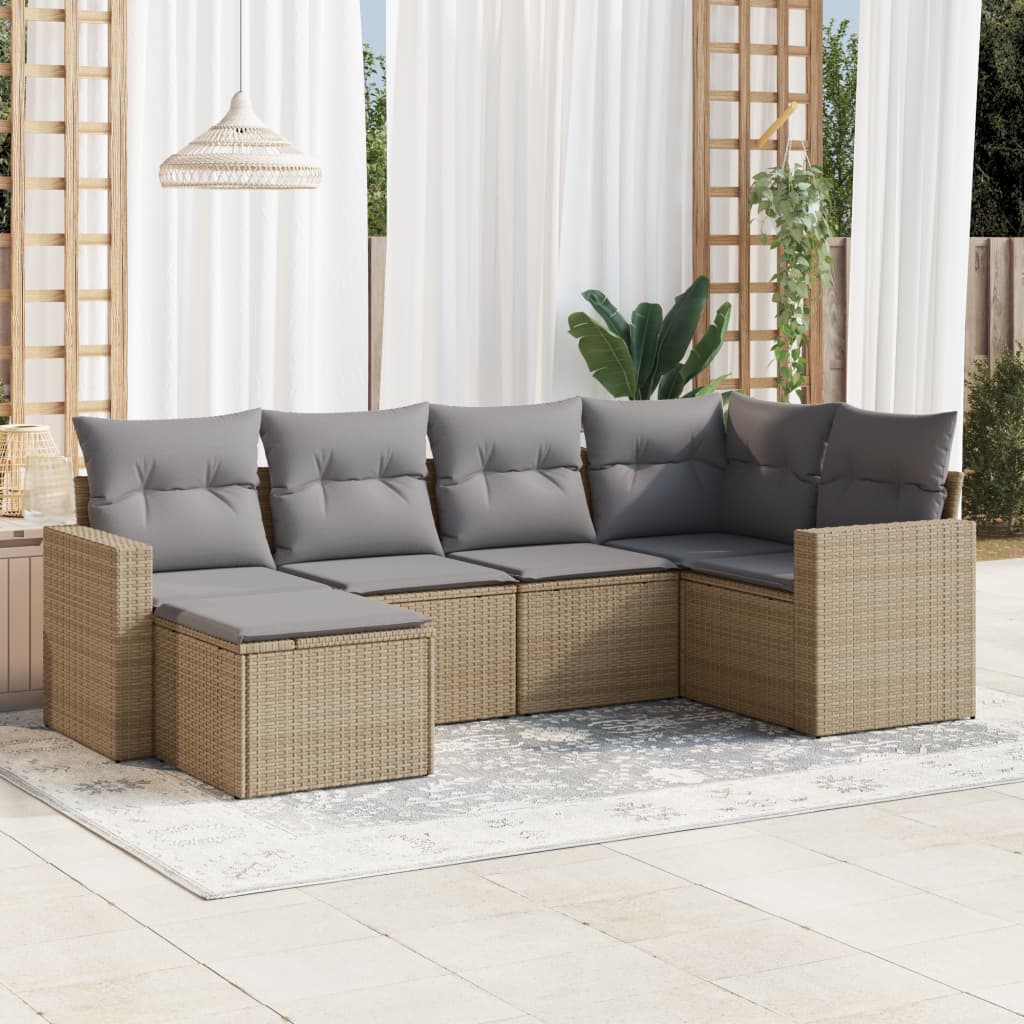 vidaXL Salon de jardin 6 pcs avec coussins beige résine tressée