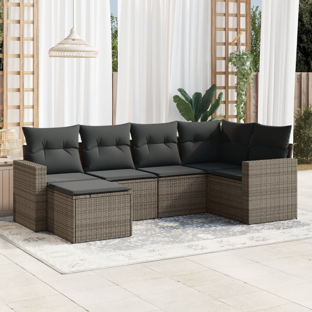 vidaXL Ensemble de canapés de jardin 6 pcs avec coussins gris résine tressée