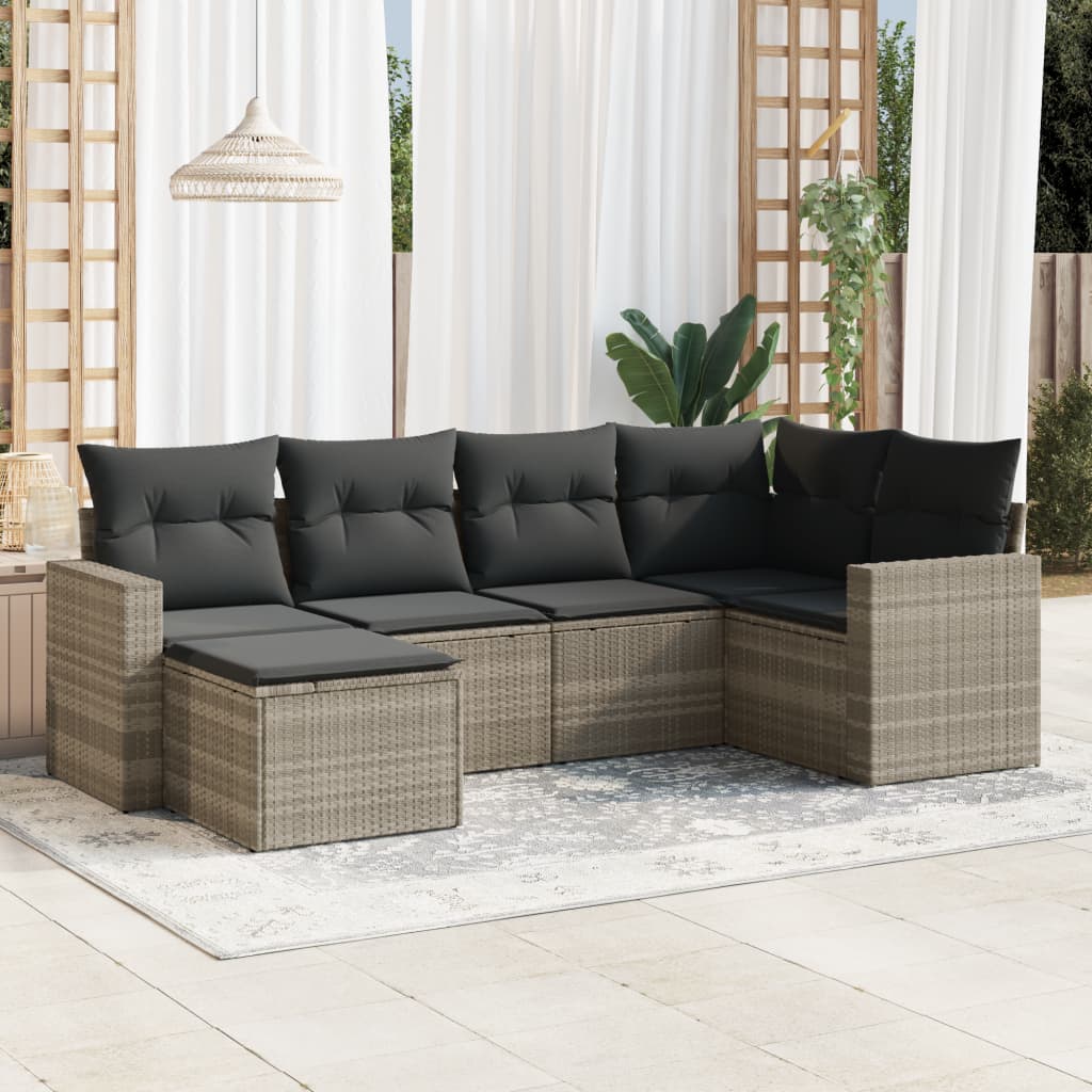 vidaXL Salon de jardin 6 pcs avec coussins Gris clair résine tressée
