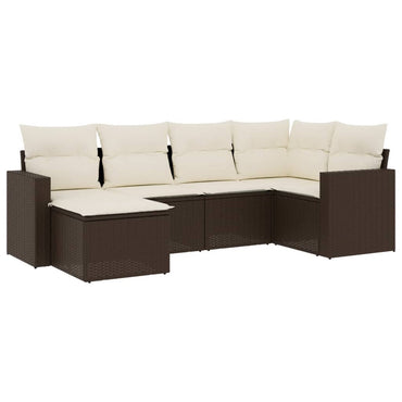 vidaXL Salon de jardin 6 pcs avec coussins Marron Résine tressée
