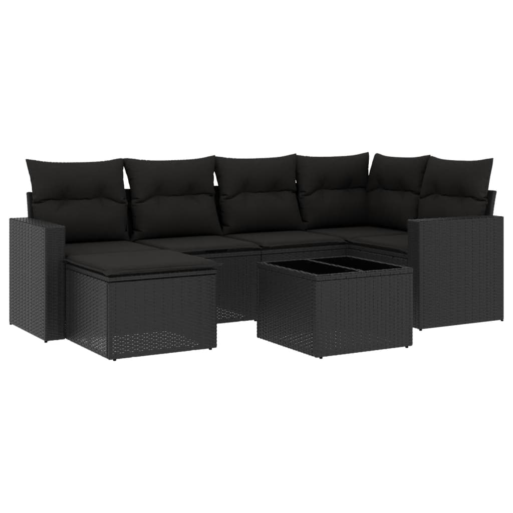 vidaXL Salon de jardin 7 pcs avec coussins Noir Résine tressée
