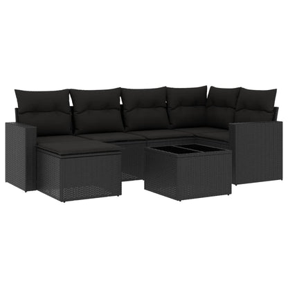 vidaXL Salon de jardin 7 pcs avec coussins Noir Résine tressée