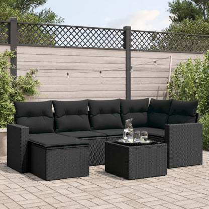 vidaXL Salon de jardin 7 pcs avec coussins Noir Résine tressée