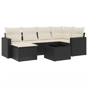 vidaXL Salon de jardin 7 pcs avec coussins Noir Résine tressée