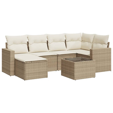 vidaXL Salon de jardin 7 pièces avec coussins en résine tressée beige