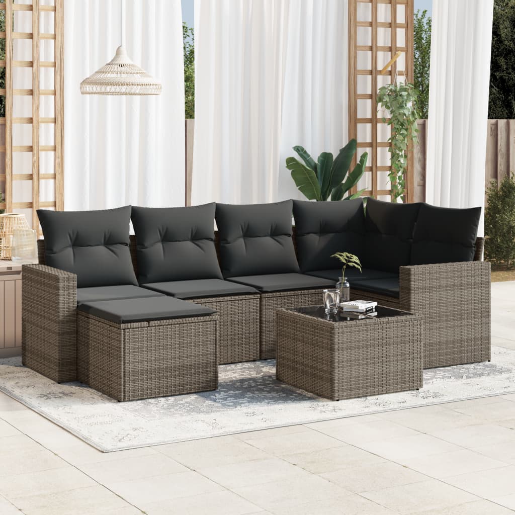 vidaXL Ensemble de canapés de jardin 7 pcs avec coussins Gris Résine tressée