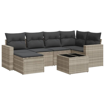vidaXL Salon de jardin 7 pièces avec coussins Gris clair résine tressée