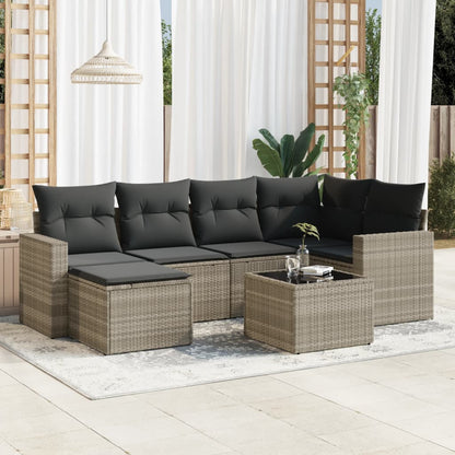 vidaXL Salon de jardin 7 pièces avec coussins Gris clair résine tressée