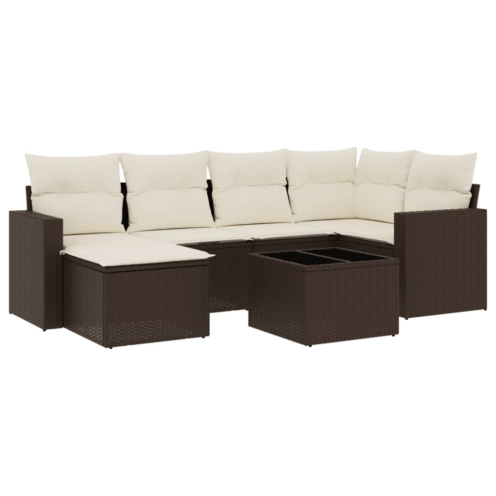 vidaXL Salon de jardin 7 pièces avec coussins résine tressée marron