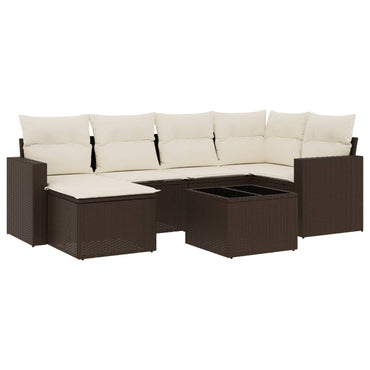vidaXL 7-tlg. Garten-Sofagarnitur mit Kissen Braun Poly Rattan
