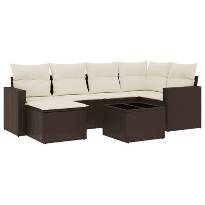 vidaXL Salon de jardin 7 pièces avec coussins résine tressée marron