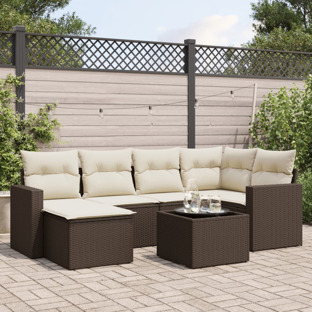 vidaXL Salon de jardin 7 pièces avec coussins résine tressée marron