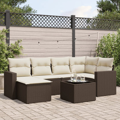 vidaXL Salon de jardin 7 pièces avec coussins résine tressée marron