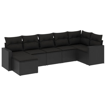 vidaXL Salon de jardin 7 pcs avec coussins Noir Résine tressée