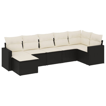 vidaXL Salon de jardin 7 pcs avec coussins Noir Résine tressée