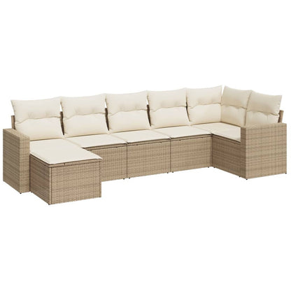 vidaXL Salon de jardin 7 pièces avec coussins en résine tressée beige