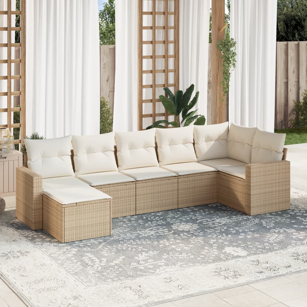 vidaXL Salon de jardin 7 pièces avec coussins en résine tressée beige