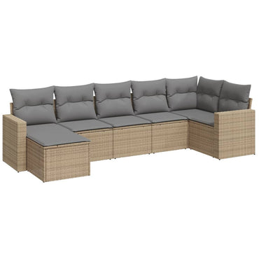 vidaXL Salon de jardin 7 pièces avec coussins en résine tressée beige