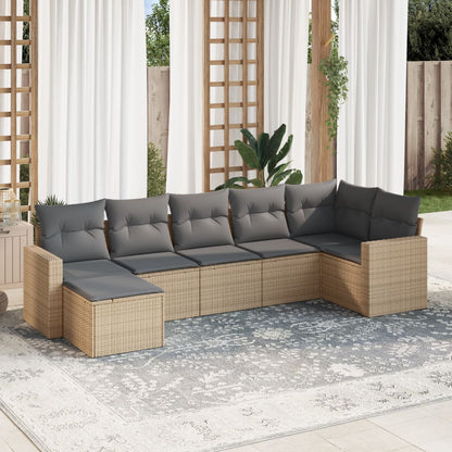 vidaXL Salon de jardin 7 pièces avec coussins en résine tressée beige