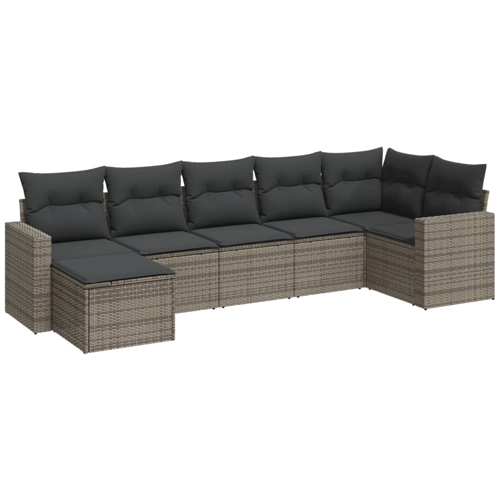 vidaXL Ensemble de canapés de jardin 7 pcs avec coussins Gris Résine tressée