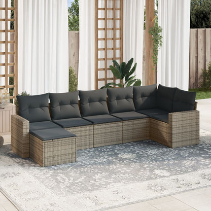 vidaXL Ensemble de canapés de jardin 7 pcs avec coussins Gris Résine tressée