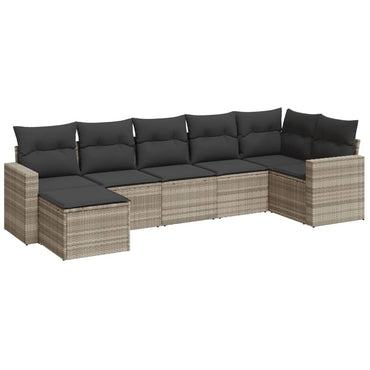 vidaXL Salon de jardin 7 pièces avec coussins Gris clair résine tressée