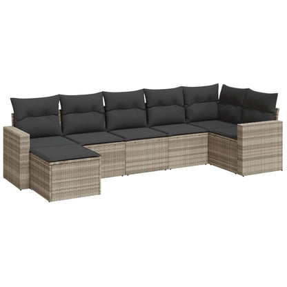 vidaXL Salon de jardin 7 pièces avec coussins Gris clair résine tressée