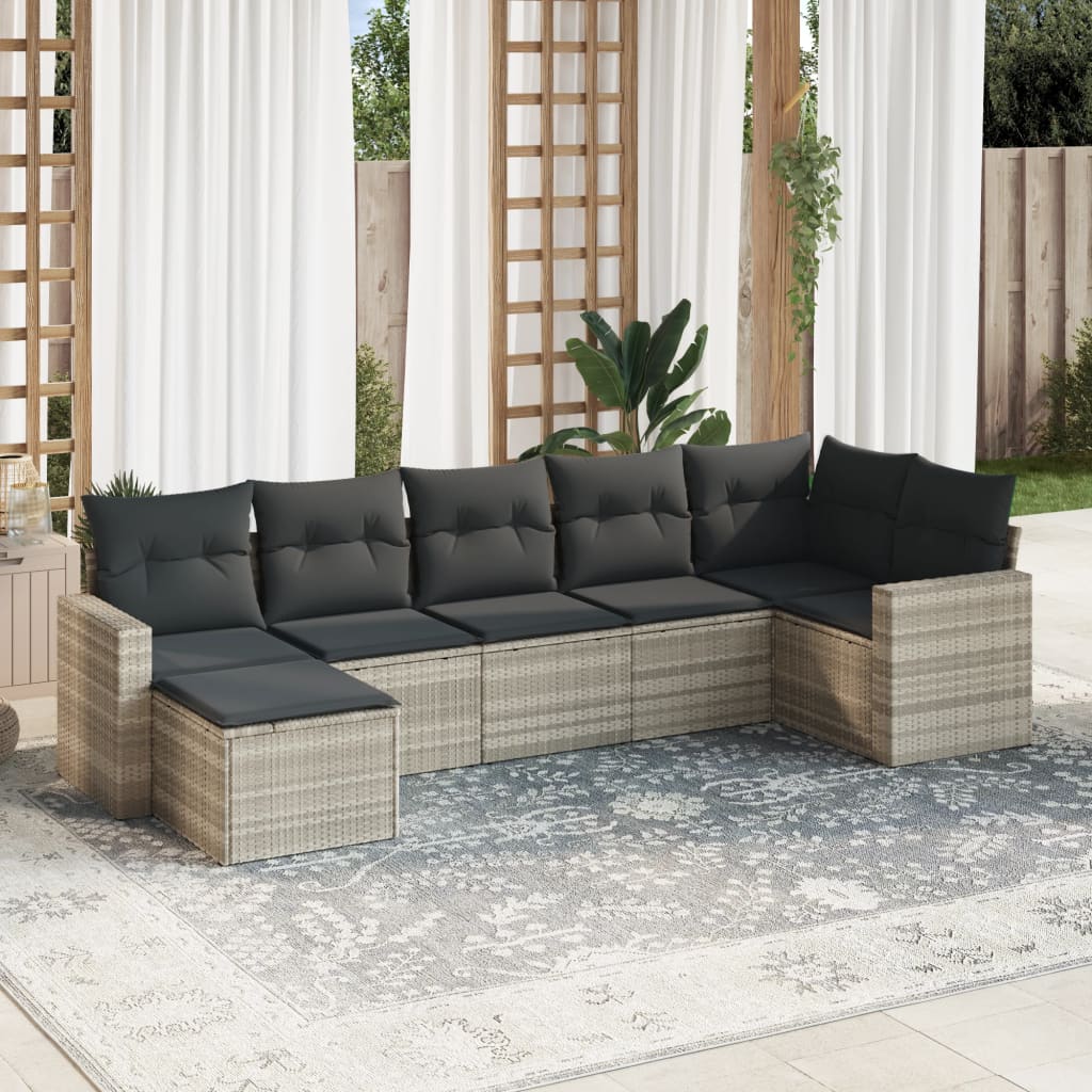 vidaXL Salon de jardin 7 pièces avec coussins Gris clair résine tressée