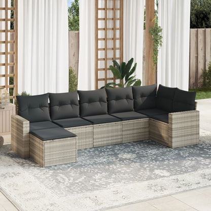 vidaXL Salon de jardin 7 pièces avec coussins Gris clair résine tressée