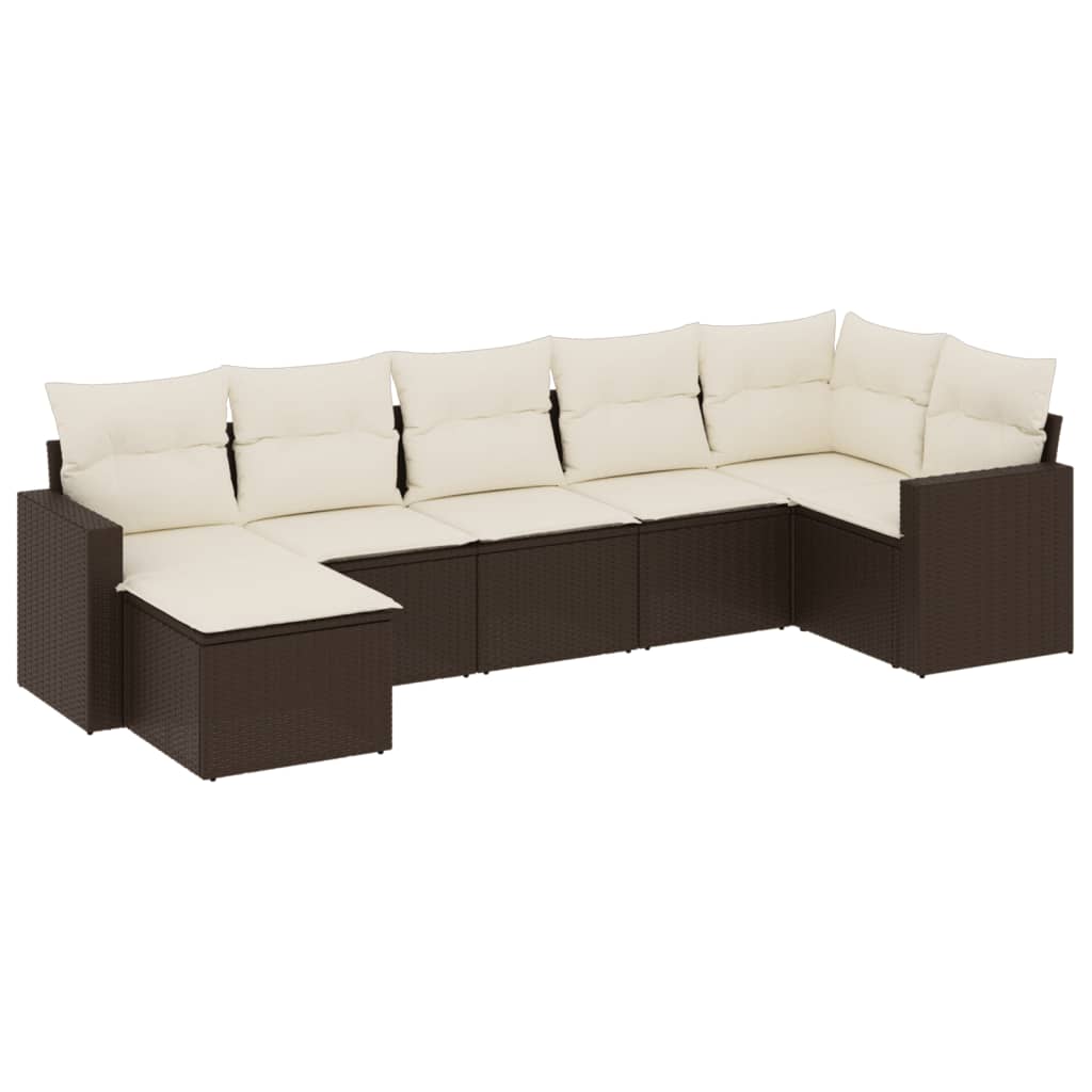 vidaXL Salon de jardin 7 pièces avec coussins résine tressée marron