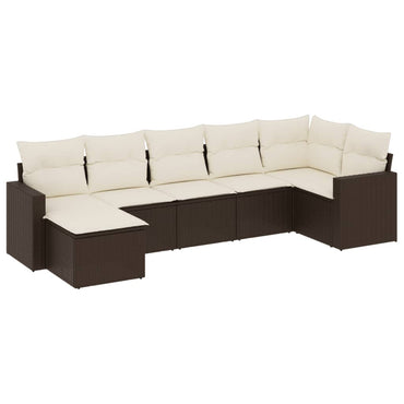 vidaXL Salon de jardin 7 pièces avec coussins résine tressée marron