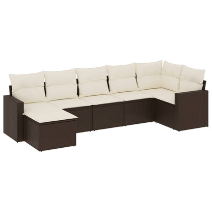 vidaXL Salon de jardin 7 pièces avec coussins résine tressée marron
