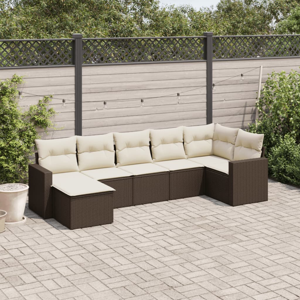 vidaXL Salon de jardin 7 pièces avec coussins résine tressée marron
