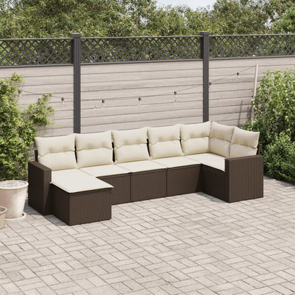 vidaXL Salon de jardin 7 pièces avec coussins résine tressée marron