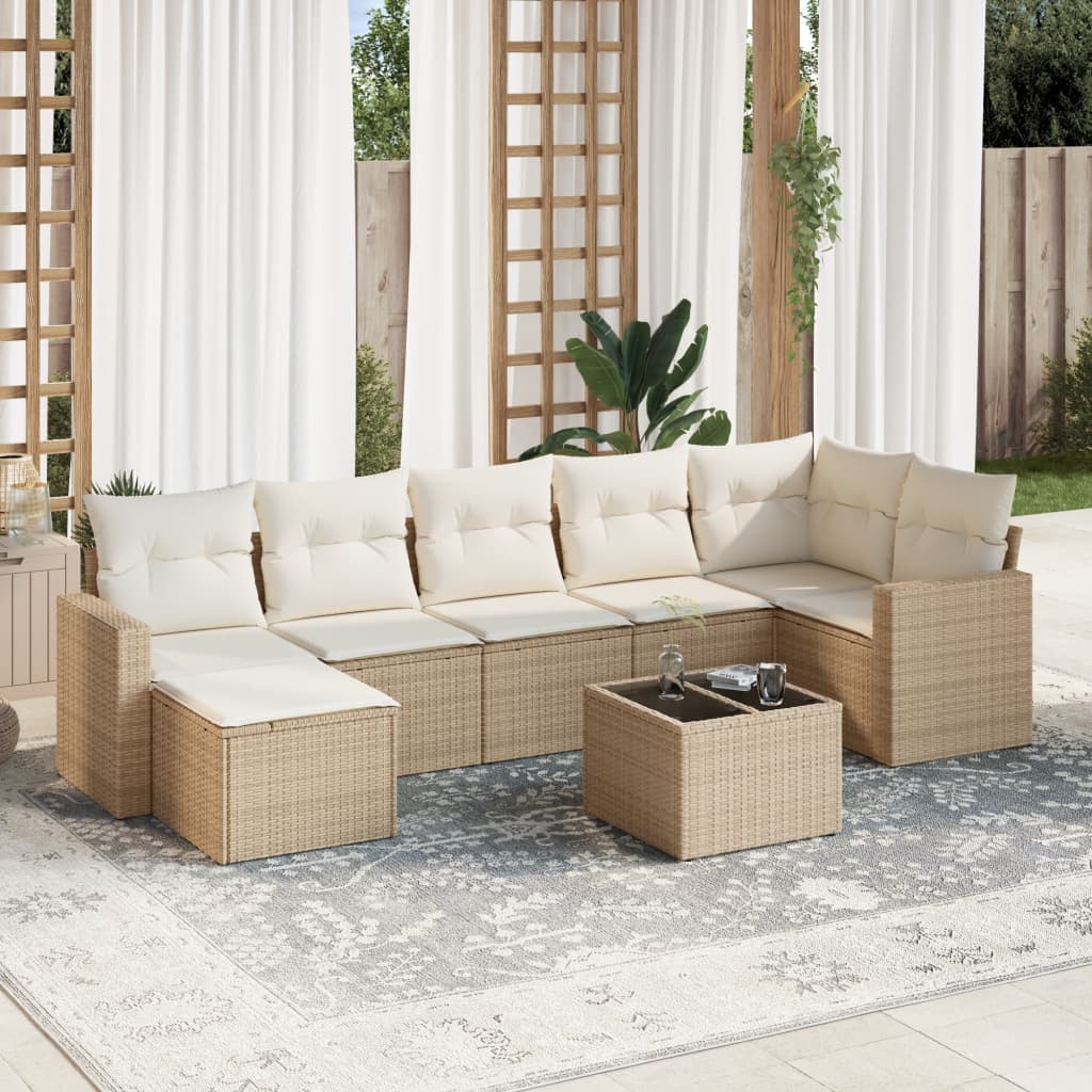 vidaXL Canapé d'angle de jardin 8 pcs avec coussins Résine tressée Beige