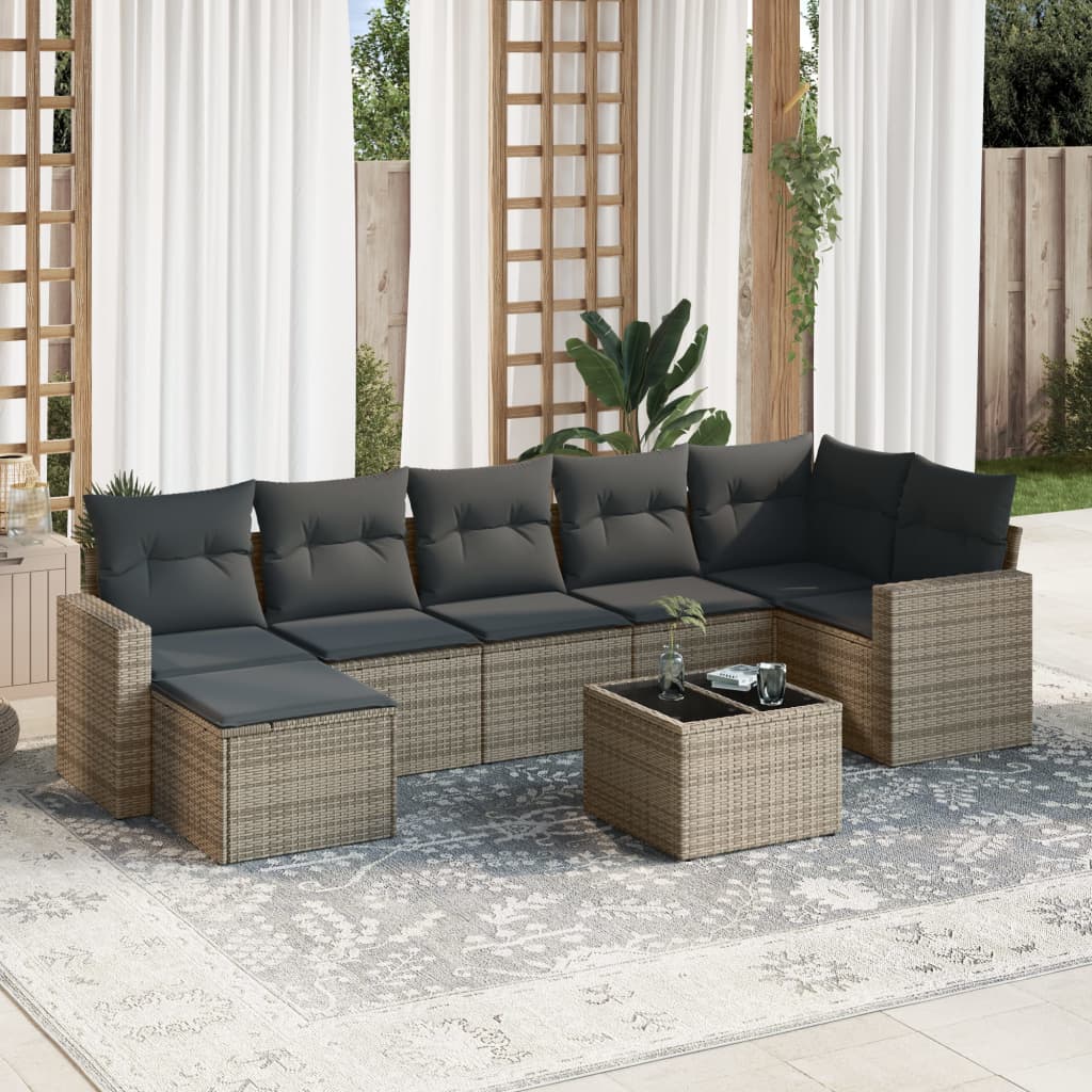 vidaXL Ensemble de canapés de jardin 8 pièces avec coussins en résine tressée grise